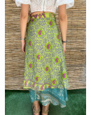Silk printed double faced wrap skirt maxi 
