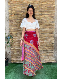 Silk printed double faced wrap skirt maxi 