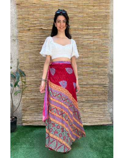 Silk printed double faced wrap skirt maxi 