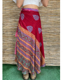 Silk printed double faced wrap skirt maxi 