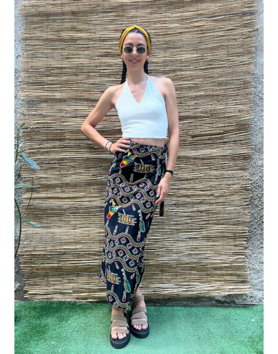 Vintage εμπριμέ wrap φούστα maxi 