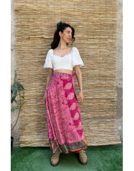 Silk printed double faced wrap skirt maxi 