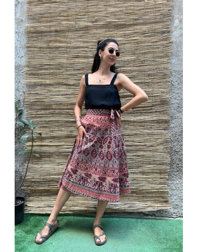 Vintage εμπριμέ wrap φούστα midi 