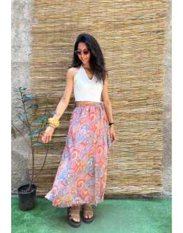 Vintage printed wrap skirt maxi