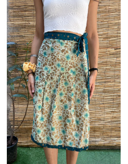 Vintage μεταξωτή εμπριμέ wrap φούστα midi 