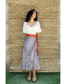 Silk printed double faced wrap skirt maxi 