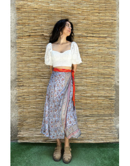 Silk printed double faced wrap skirt maxi 