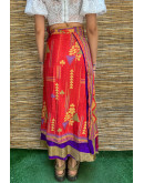Silk printed double faced wrap skirt maxi 