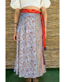 Silk printed double faced wrap skirt maxi 