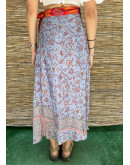Silk printed double faced wrap skirt maxi 