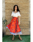 Silk printed double faced wrap skirt maxi 
