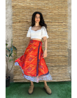 Silk printed double faced wrap skirt maxi 