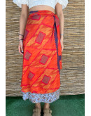 Silk printed double faced wrap skirt maxi 