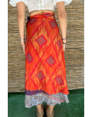Silk printed double faced wrap skirt maxi 