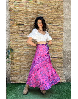 Silk printed double faced wrap skirt maxi 