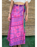 Silk printed double faced wrap skirt maxi 