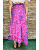 Silk printed double faced wrap skirt maxi 