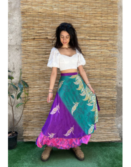 Silk printed double faced wrap skirt maxi 