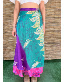 Silk printed double faced wrap skirt maxi 