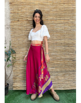 Silk printed double faced wrap skirt maxi 