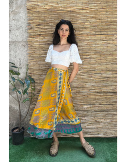 Silk printed double faced wrap skirt maxi 
