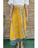 Silk printed double faced wrap skirt maxi 