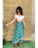 Silk printed double faced wrap skirt maxi 