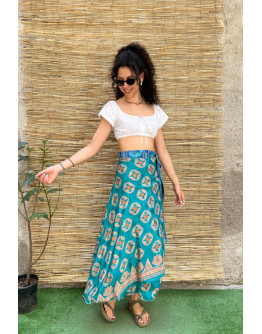 Silk printed double faced wrap skirt maxi 
