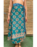 Silk printed double faced wrap skirt maxi 