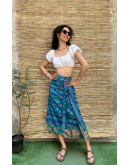 Silk printed double faced wrap skirt maxi 