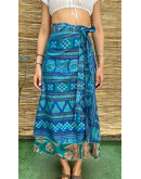 Silk printed double faced wrap skirt maxi 