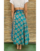 Silk printed double faced wrap skirt maxi 