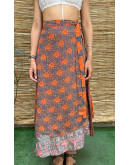Silk printed double faced wrap skirt maxi 
