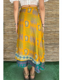 Silk printed double faced wrap skirt maxi 