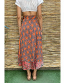 Silk printed double faced wrap skirt maxi 