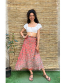 Silk printed double faced wrap skirt maxi 