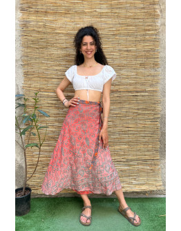 Silk printed double faced wrap skirt maxi 