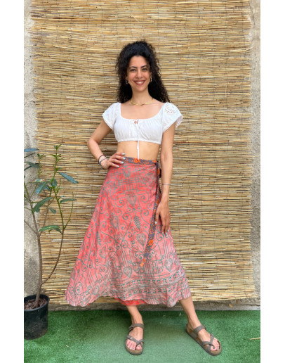 Silk printed double faced wrap skirt maxi 