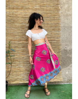 Silk printed double faced wrap skirt maxi 