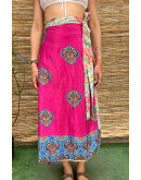 Silk printed double faced wrap skirt maxi 