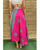 Silk printed double faced wrap skirt maxi 