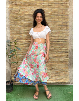 Silk printed double faced wrap skirt maxi 