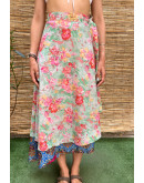 Silk printed double faced wrap skirt maxi 