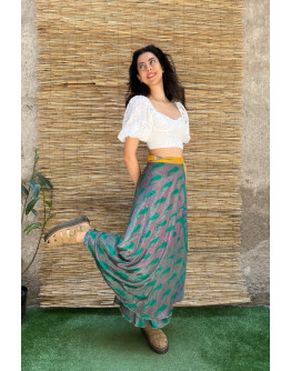 Silk printed double faced wrap skirt maxi 