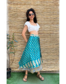 Silk printed double faced wrap skirt maxi 
