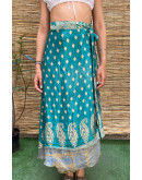 Silk printed double faced wrap skirt maxi 