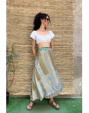 Silk printed double faced wrap skirt maxi 