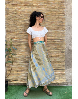Silk printed double faced wrap skirt maxi 