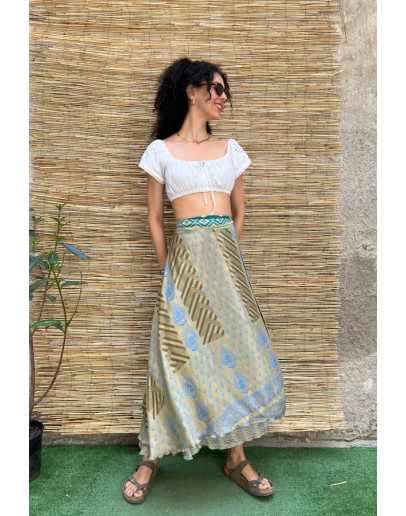 Silk printed double faced wrap skirt maxi 