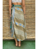 Silk printed double faced wrap skirt maxi 